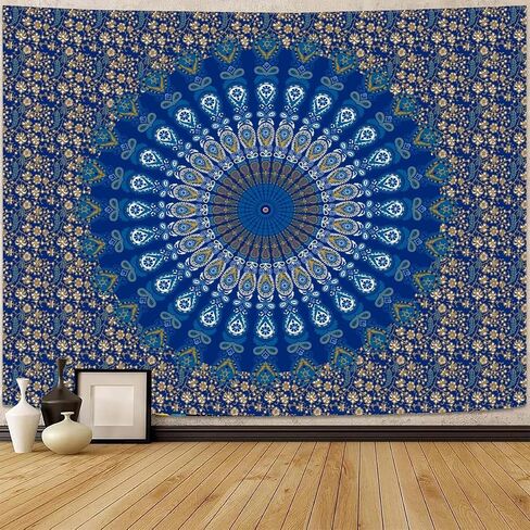 FENDROM Blue Mandala Tapestry Wall Hanging Vintage Tapestries Aesthetic Hippie Wall Decor Bohemian Wall Art Boho Flower Home Decoration for Bedroom,Living Room,Dorm in Saudi Arabia
