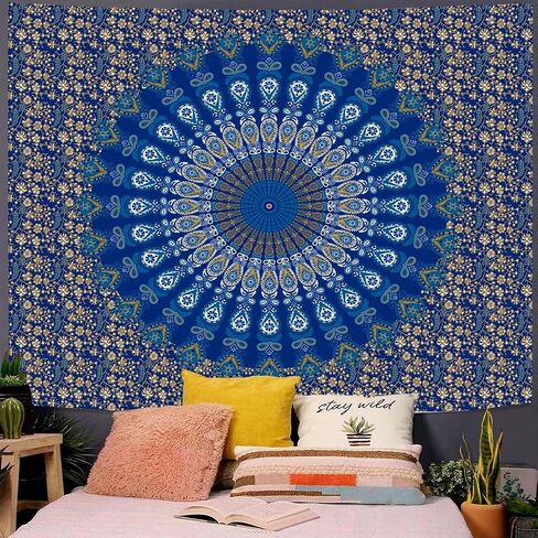 FENDROM Blue Mandala Tapestry Wall Hanging Vintage Tapestries Aesthetic Hippie Wall Decor Bohemian Wall Art Boho Flower Home Decoration for Bedroom,Living Room,Dorm in Saudi Arabia