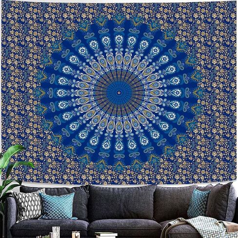 FENDROM Blue Mandala Tapestry Wall Hanging Vintage Tapestries Aesthetic Hippie Wall Decor Bohemian Wall Art Boho Flower Home Decoration for Bedroom,Living Room,Dorm in Saudi Arabia