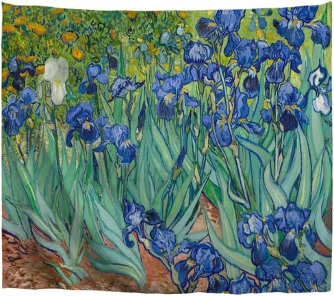 IcosaMro Irises Tapestry Wall Hanging for Bedroom Vincent Van Gogh Iris Landscape Wall Art Blue Flower Floral Tapestries 60"x 51" Hemmed Edges, Green in Saudi Arabia