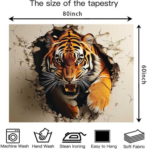 LATETOMT Tiger Tapestry Wild Animal Wall Art Tiger Tapestry Wall Hanging 3D Tapestries for Kids Boys Bedroom Living Room Dorm Art Decorations 80x60in LTMTADJ004 in Saudi Arabia