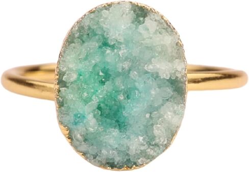 Natural Druzy Gemstone Handmade Gold Plated Adjustable Oval Ring Stone Size approximately 10 * 12mm in Saudi Arabia