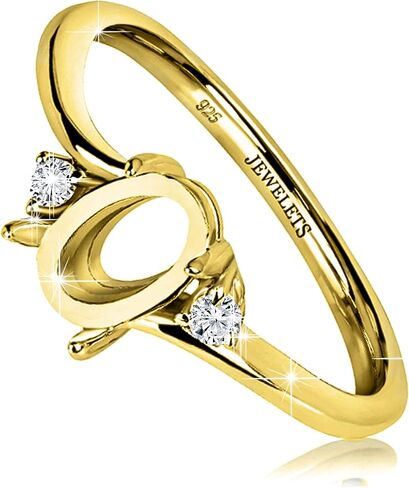 925 Silver 5x7 mm Ring Blank with Oval Prong Setting – 2 CZ Side Stones | DIY Jewelry Ring Base for Cabochon | Gold Plated Fine Jewelry Mount in Saudi Arabia