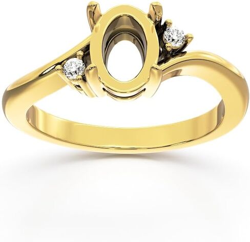 925 Silver 5x7 mm Ring Blank with Oval Prong Setting – 2 CZ Side Stones | DIY Jewelry Ring Base for Cabochon | Gold Plated Fine Jewelry Mount in Saudi Arabia