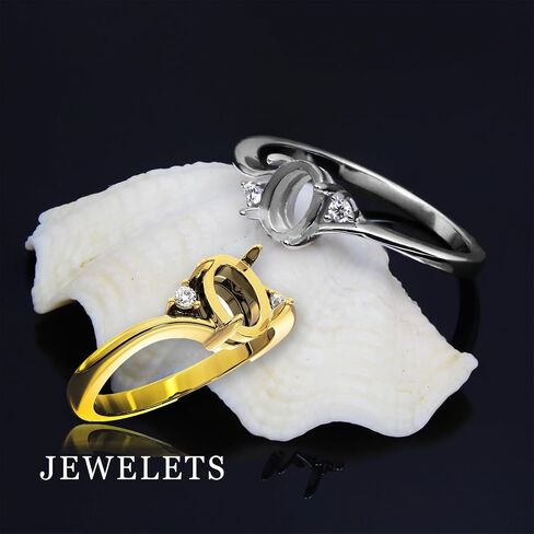925 Silver 5x7 mm Ring Blank with Oval Prong Setting – 2 CZ Side Stones | DIY Jewelry Ring Base for Cabochon | Gold Plated Fine Jewelry Mount in Saudi Arabia