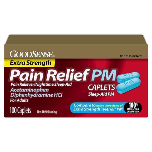 GoodSense Acetaminophen PM, Pain Reliever Plus Nighttime Sleep Aid, Extra Strength, 100 Count in Kuwait