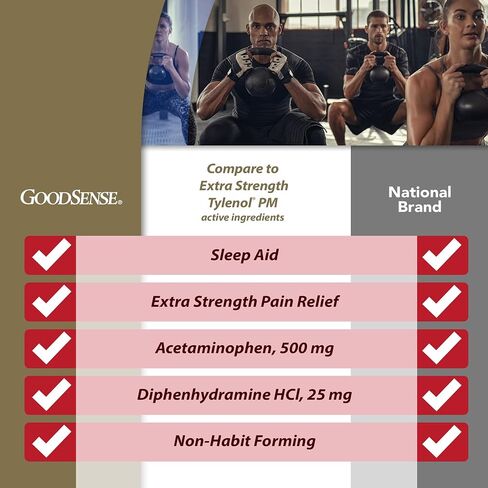 GoodSense Acetaminophen PM, Pain Reliever Plus Nighttime Sleep Aid, Extra Strength, 100 Count in Kuwait