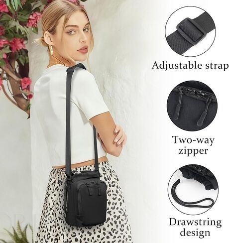 Nylon Cross Body Bag, Lightweight Phone Bag with Zipper, Drawstring, Small Shoulder Bag for Shopping in Saudi Arabia