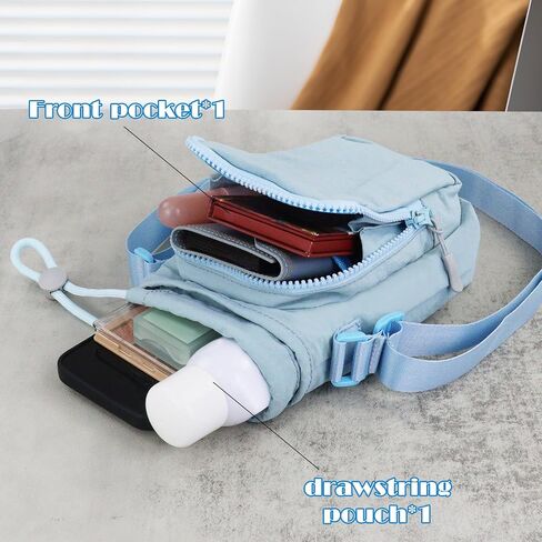 Nylon Cross Body Bag, Lightweight Phone Bag with Zipper, Drawstring, Small Shoulder Bag for Shopping in Saudi Arabia
