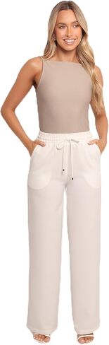 Petal & Pup Women's Cinch Wide Leg Crepe Pant White in Saudi Arabia