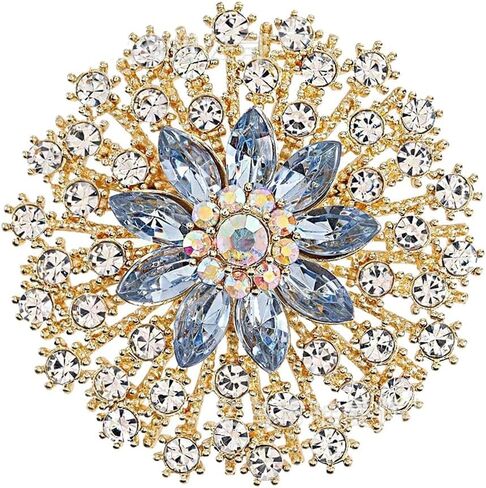Light Blue Crystal Rhinestone Sunflower Brooch Pin, Vintage Gold-Tone Flower-Shaped Lapel Pin, Elegant Accessory for Coat Hat Bag Dress Wedding Party in Saudi Arabia