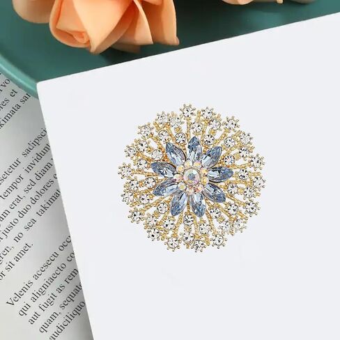 Light Blue Crystal Rhinestone Sunflower Brooch Pin, Vintage Gold-Tone Flower-Shaped Lapel Pin, Elegant Accessory for Coat Hat Bag Dress Wedding Party in Saudi Arabia