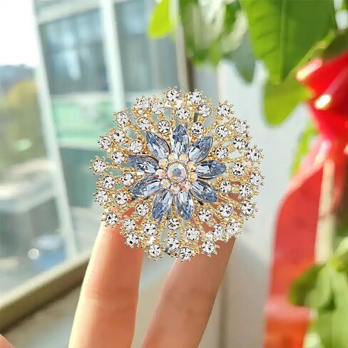 Light Blue Crystal Rhinestone Sunflower Brooch Pin, Vintage Gold-Tone Flower-Shaped Lapel Pin, Elegant Accessory for Coat Hat Bag Dress Wedding Party in Saudi Arabia