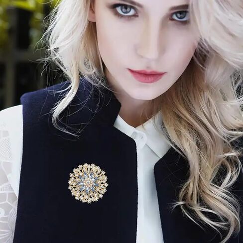 Light Blue Crystal Rhinestone Sunflower Brooch Pin, Vintage Gold-Tone Flower-Shaped Lapel Pin, Elegant Accessory for Coat Hat Bag Dress Wedding Party in Saudi Arabia