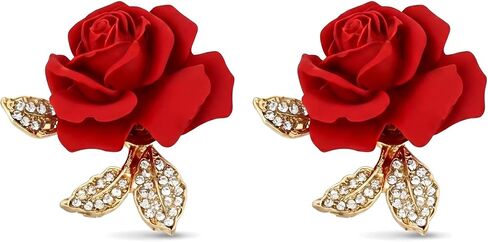 2 PCS Elegant Enamel Floral Rose Brooch, Gold Plated Red Crystal Accents Pins, Versatile Decorative Accessories For Women Dresses, Jackets, Hats, Bags, Stunning Brooches in Kuwait