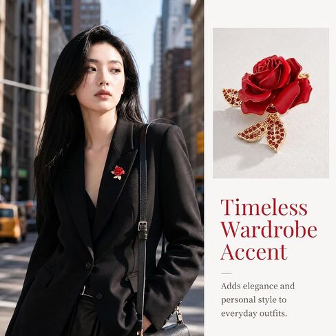 2 PCS Elegant Enamel Floral Rose Brooch, Gold Plated Red Crystal Accents Pins, Versatile Decorative Accessories For Women Dresses, Jackets, Hats, Bags, Stunning Brooches in Kuwait