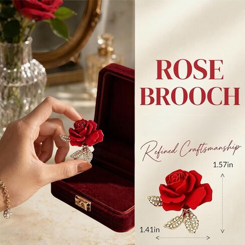 2 PCS Elegant Enamel Floral Rose Brooch, Gold Plated Red Crystal Accents Pins, Versatile Decorative Accessories For Women Dresses, Jackets, Hats, Bags, Stunning Brooches in Kuwait