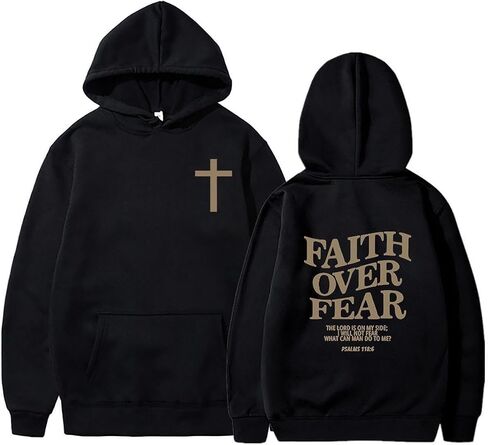 Faith Over Fear Hoodie Christian Sweatshirt Religious Shirts God Bible Verse Cross Pullover in Kuwait