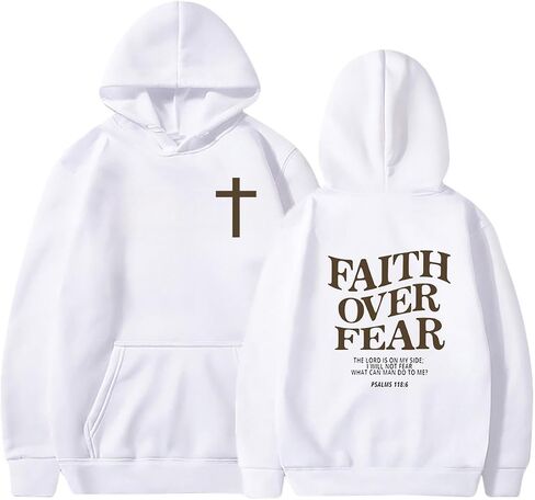 Faith Over Fear Hoodie Christian Sweatshirt Religious Shirts God Bible Verse Cross Pullover in Kuwait