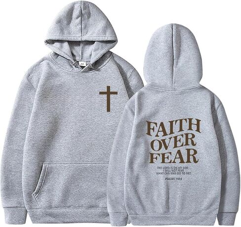 Faith Over Fear Hoodie Christian Sweatshirt Religious Shirts God Bible Verse Cross Pullover in Kuwait