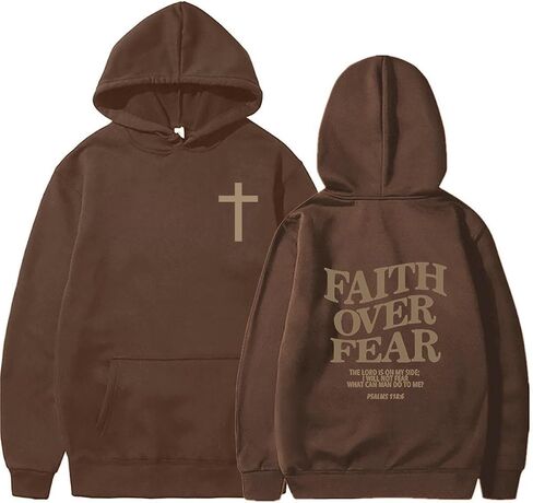 Faith Over Fear Hoodie Christian Sweatshirt Religious Shirts God Bible Verse Cross Pullover in Kuwait