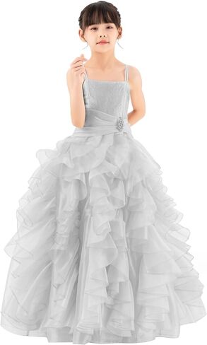 ekidsbridal فساتين فتاة الزهور المكشكشة من الأورجانزا لقاعة رقص الأميرة الأنيقة Seq5 in Kuwait