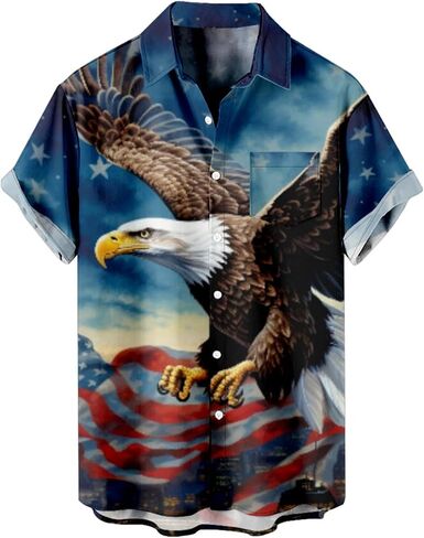 Honeystore Men's American Flag Print Shirt Summer Short Holiday Beach Aloha Shirts in Kuwait