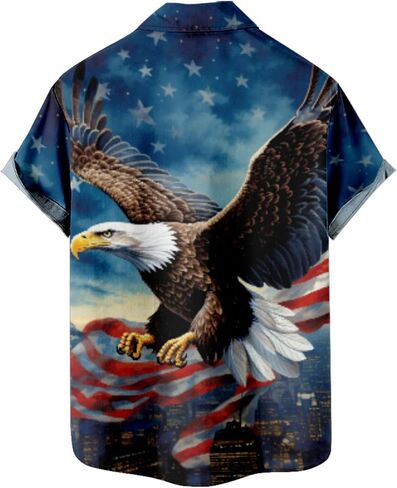 Honeystore Men's American Flag Print Shirt Summer Short Holiday Beach Aloha Shirts in Kuwait