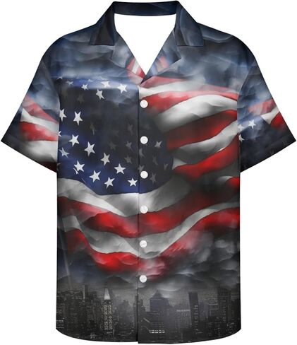 Honeystore Men's American Flag Print Shirt Summer Short Holiday Beach Aloha Shirts in Kuwait