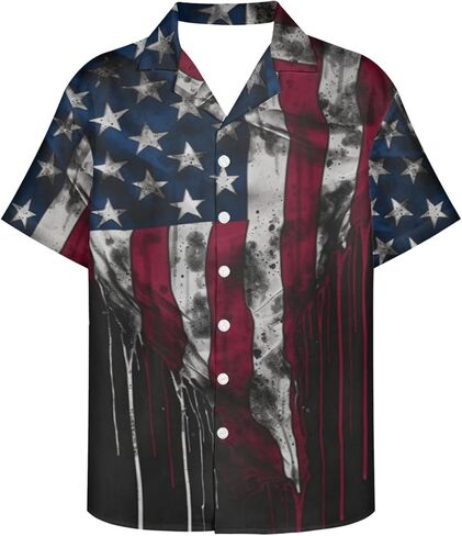 Honeystore Men's American Flag Print Shirt Summer Short Holiday Beach Aloha Shirts in Kuwait