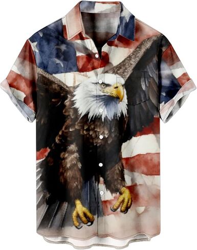 Honeystore Men's American Flag Print Shirt Summer Short Holiday Beach Aloha Shirts in Kuwait