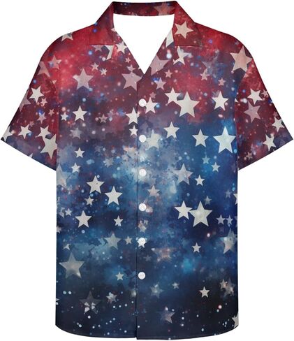 Honeystore Men's American Flag Print Shirt Summer Short Holiday Beach Aloha Shirts in Kuwait