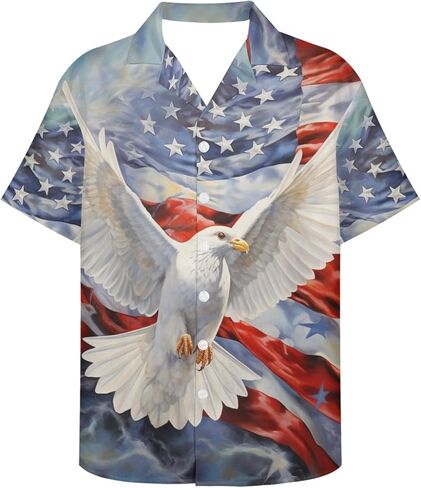 Honeystore Men's American Flag Print Shirt Summer Short Holiday Beach Aloha Shirts in Kuwait