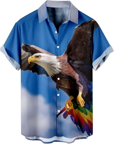 Honeystore Men's American Flag Print Shirt Summer Short Holiday Beach Aloha Shirts in Kuwait