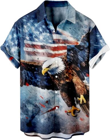 Honeystore Men's American Flag Print Shirt Summer Short Holiday Beach Aloha Shirts in Kuwait