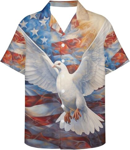 Honeystore Men's American Flag Print Shirt Summer Short Holiday Beach Aloha Shirts in Kuwait