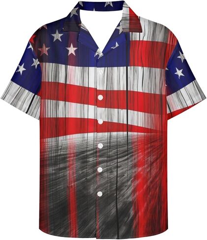 Honeystore Men's American Flag Print Shirt Summer Short Holiday Beach Aloha Shirts in Kuwait