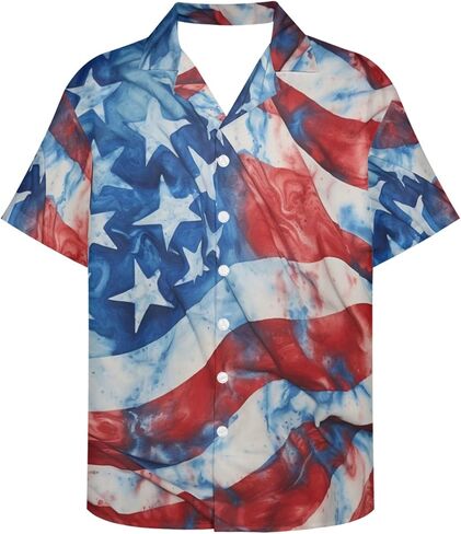 Honeystore Men's American Flag Print Shirt Summer Short Holiday Beach Aloha Shirts in Kuwait