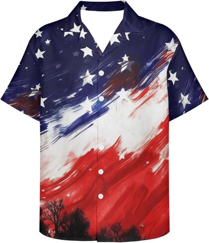 Honeystore Men's American Flag Print Shirt Summer Short Holiday Beach Aloha Shirts in Kuwait