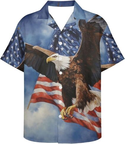 Honeystore Men's American Flag Print Shirt Summer Short Holiday Beach Aloha Shirts in Kuwait