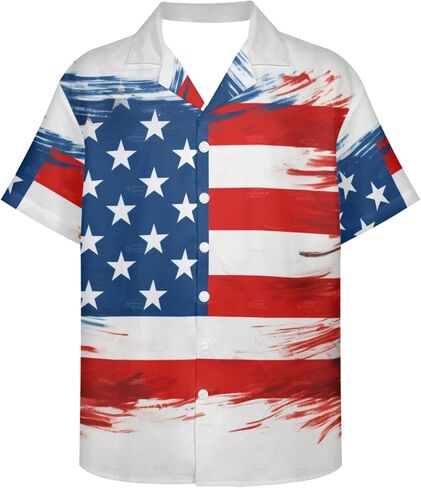 Honeystore Men's American Flag Print Shirt Summer Short Holiday Beach Aloha Shirts in Kuwait
