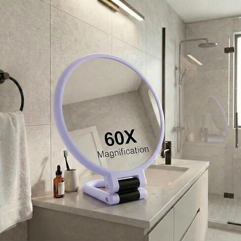 Magnifying Handheld Mirror Double Sided, 1X and 60X Magnification Hand Mirror, Travel Folding Hand Held Makeup Mirror with 360° Rotation Pedestal for Vanity, Dressing Table and Daily Use Purple in Kuwait