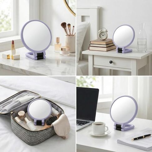 Magnifying Handheld Mirror Double Sided, 1X and 60X Magnification Hand Mirror, Travel Folding Hand Held Makeup Mirror with 360° Rotation Pedestal for Vanity, Dressing Table and Daily Use Purple in Kuwait