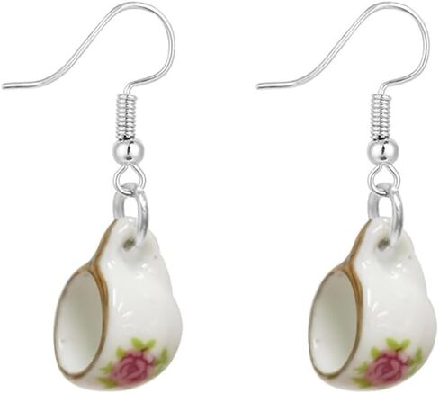 Ceramic Cup Dangle Earrings for Women Blue and White Porcelain Chinese Vintage Hand-painted Flower Pattern Ceramic Unique Design Drop Earring Fashion Jewelry for Mother in Kuwait