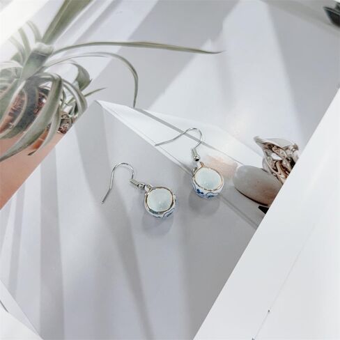 Ceramic Cup Dangle Earrings for Women Blue and White Porcelain Chinese Vintage Hand-painted Flower Pattern Ceramic Unique Design Drop Earring Fashion Jewelry for Mother in Kuwait