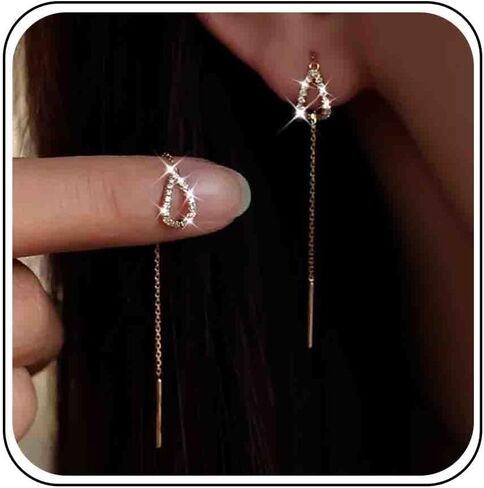 Boho Wedding Tiny Cz Teardrop Threader Earrings Gold Silver Dainty Pear Pull Through Earrings Thread Long Chain Tassel Dangle Small Crystal Stud Cute Simple Line Bar Drop Delicate Minimalist Women in Saudi Arabia
