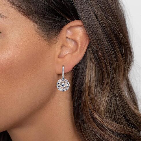 Flower Hoop Dangle Earrings for Women Sterling Silver Hypoallergenic Sparkly Cubic Zirconia Round Lotus Hoop Charms Earrings Classic Dainty CZ Floral Loop Dangling Earring Gifts for Bride Wedding Wife in Saudi Arabia