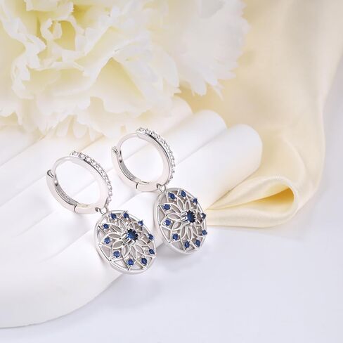 Flower Hoop Dangle Earrings for Women Sterling Silver Hypoallergenic Sparkly Cubic Zirconia Round Lotus Hoop Charms Earrings Classic Dainty CZ Floral Loop Dangling Earring Gifts for Bride Wedding Wife in Saudi Arabia