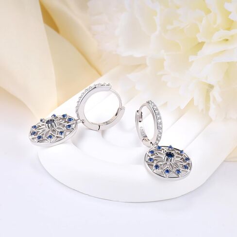 Flower Hoop Dangle Earrings for Women Sterling Silver Hypoallergenic Sparkly Cubic Zirconia Round Lotus Hoop Charms Earrings Classic Dainty CZ Floral Loop Dangling Earring Gifts for Bride Wedding Wife in Saudi Arabia