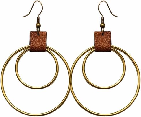 Leather Teardrop Dangle Earrings for Women – Lightweight Vintage Brown and Silver Wire Drop Hook Earrings, Boho Western Rustic Statement Jewelry Gift in Saudi Arabia